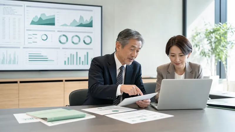 整理された給与データを専門家と経理担当者が確認しているイメージ