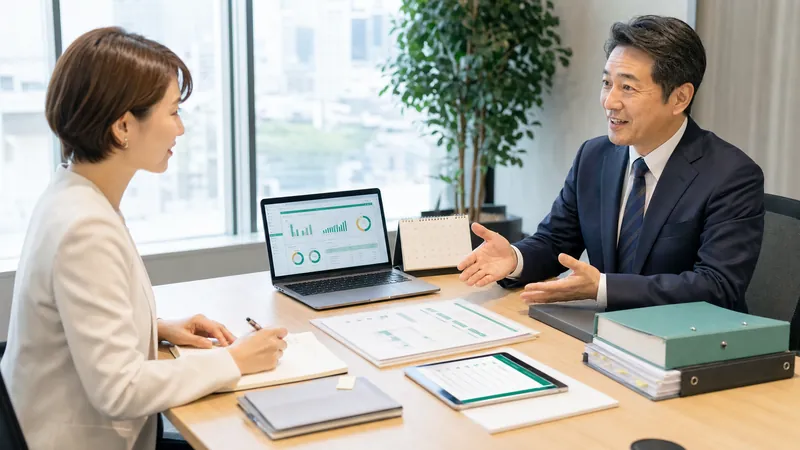 給与データとダッシュボードを見ながら相談するイメージ