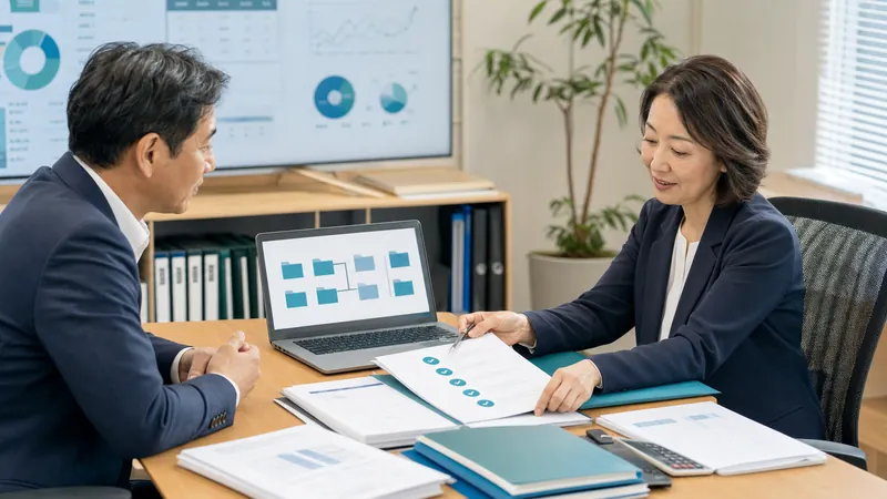 給与計算資料を共有し、導入手順を確認しているイメージ